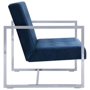 vidaXL 2-Seater Sofa with Armrests Blue Chrome and Velvet