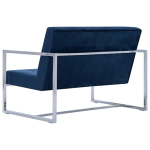 vidaXL 2-Seater Sofa with Armrests Blue Chrome and Velvet