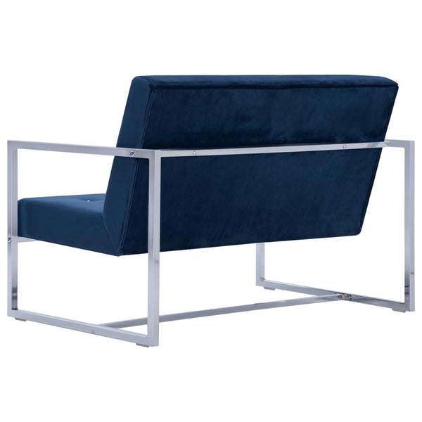 vidaXL 2-Seater Sofa with Armrests Blue Chrome and Velvet