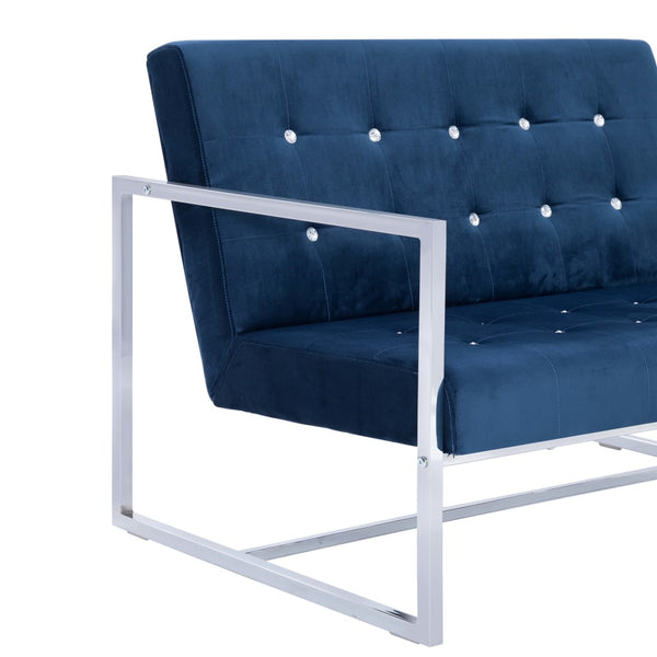 vidaXL 2-Seater Sofa with Armrests Blue Chrome and Velvet