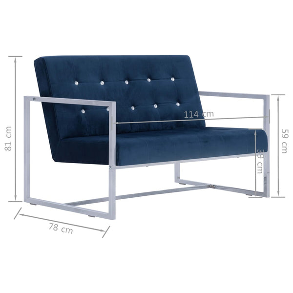 vidaXL 2-Seater Sofa with Armrests Blue Chrome and Velvet