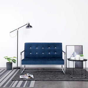 vidaXL 2-Seater Sofa with Armrests Blue Chrome and Velvet