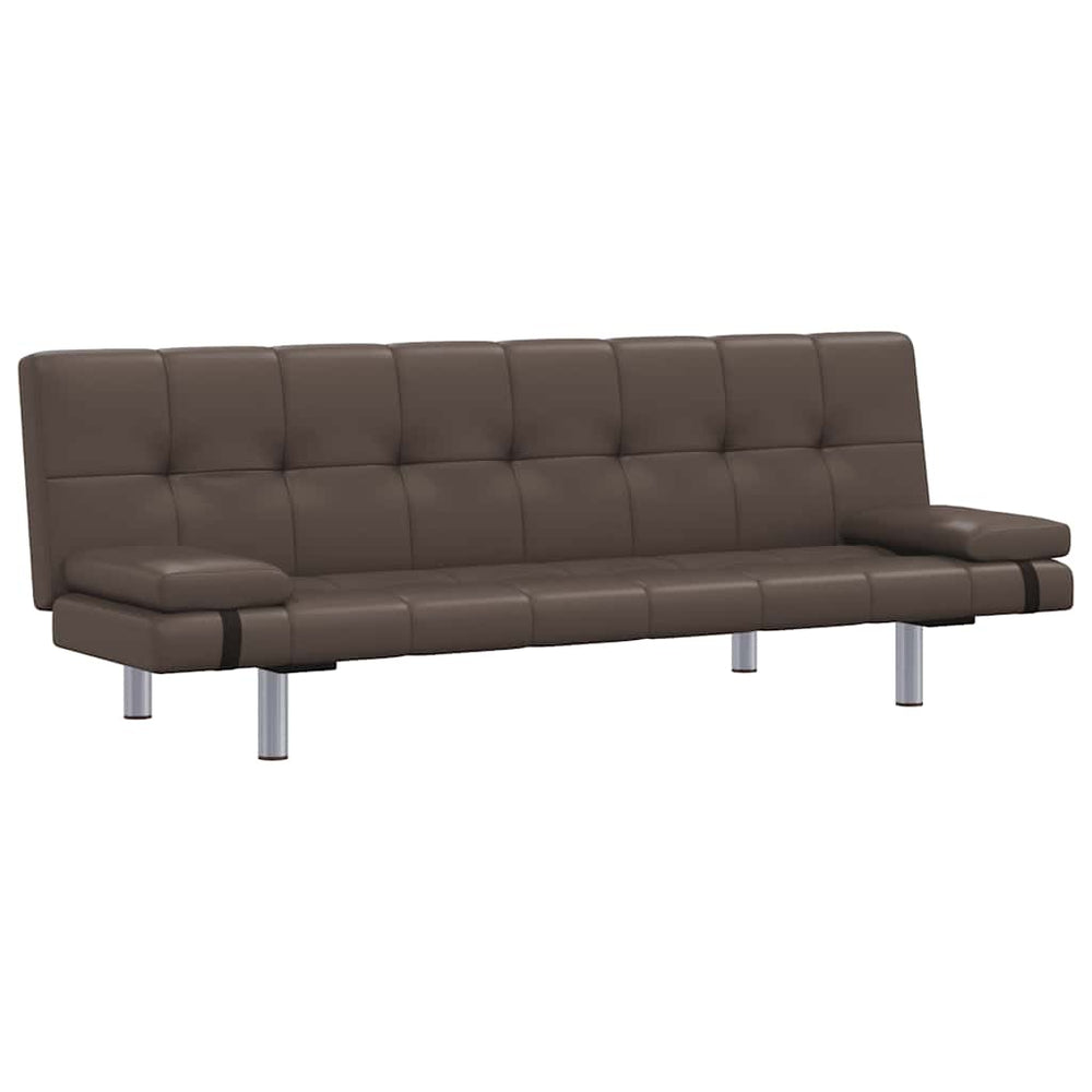 vidaXL Sofa Bed with 2 Pillows Faux Leather Extendable Brown