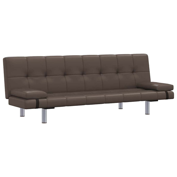 vidaXL Sofa Bed with 2 Pillows Faux Leather Extendable Brown