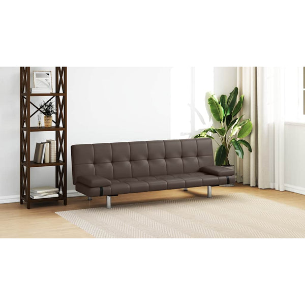 vidaXL Sofa Bed with 2 Pillows Faux Leather Extendable Brown