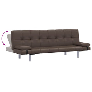 vidaXL Sofa Bed with 2 Pillows Faux Leather Extendable Brown