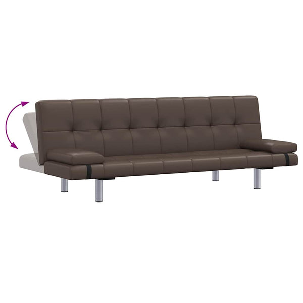 vidaXL Sofa Bed with 2 Pillows Faux Leather Extendable Brown