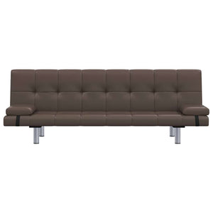 vidaXL Sofa Bed with 2 Pillows Faux Leather Extendable Brown
