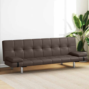 vidaXL Sofa Bed with 2 Pillows Faux Leather Extendable Brown