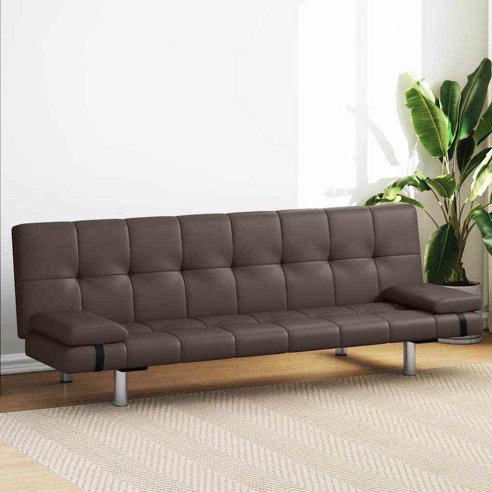 vidaXL Sofa Bed with 2 Pillows Faux Leather Extendable Brown