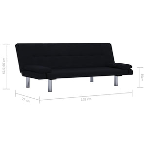 vidaXL Sofa Bed with Two Pillows Black Polyester