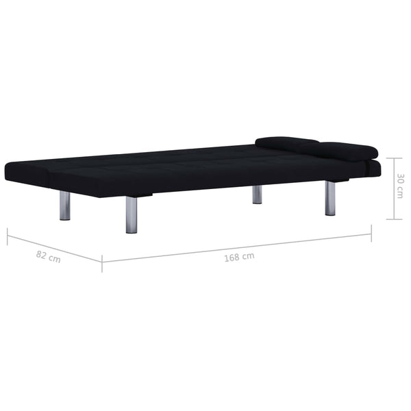 vidaXL Sofa Bed with Two Pillows Black Polyester