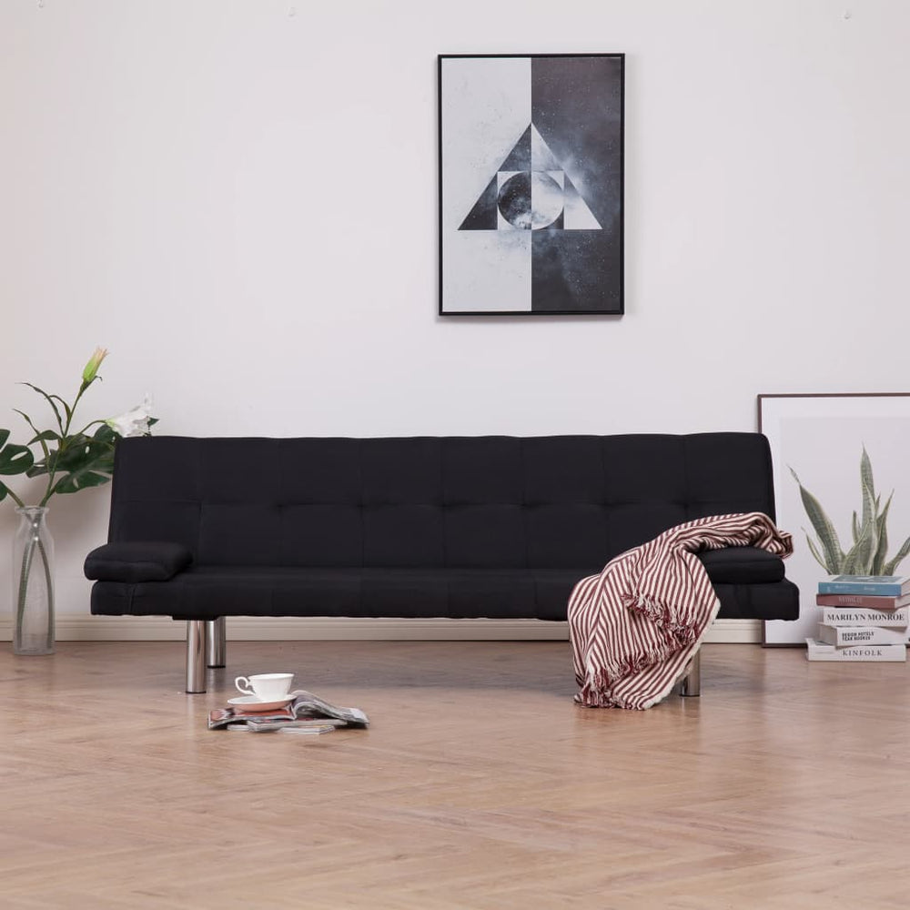 vidaXL Sofa Bed with Two Pillows Black Polyester