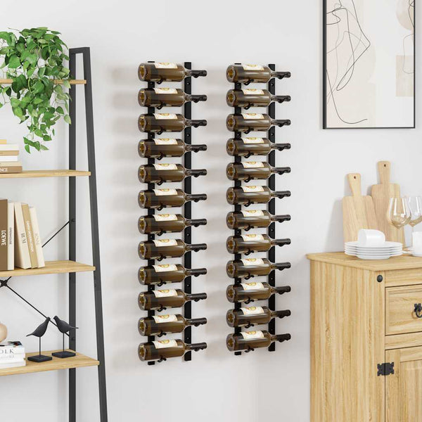 vidaXL Wall-Mounted Wine Racks for 12 Bottles 2 pcs. Black Iron