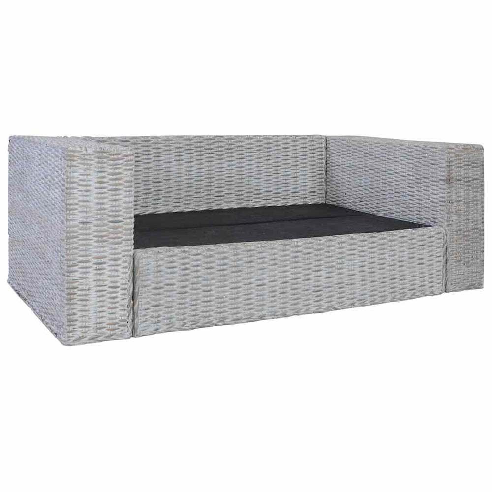 vidaXL 2-Seater Sofa with Cushions Grey Natural Rattan