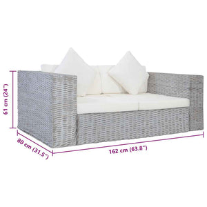 vidaXL 2-Seater Sofa with Cushions Grey Natural Rattan