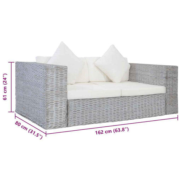 vidaXL 2-Seater Sofa with Cushions Grey Natural Rattan