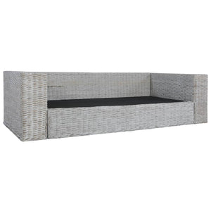 vidaXL 3-Seater Sofa with Cushions Grey Natural Rattan