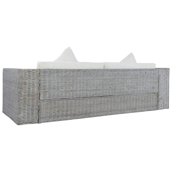 vidaXL 3-Seater Sofa with Cushions Grey Natural Rattan