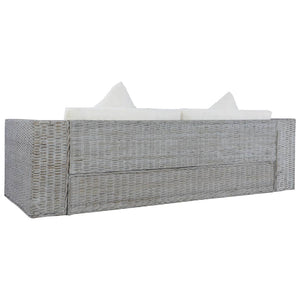 3-Sitzer-Sofa mit Kissen Grau Natürliches Rattan