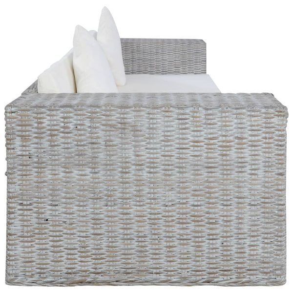 3-Sitzer-Sofa mit Kissen Grau Natürliches Rattan