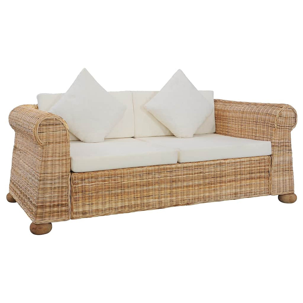 vidaXL 2-Seater Sofa with Cushions Natural Rattan