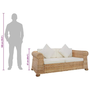 vidaXL 2-Seater Sofa with Cushions Natural Rattan