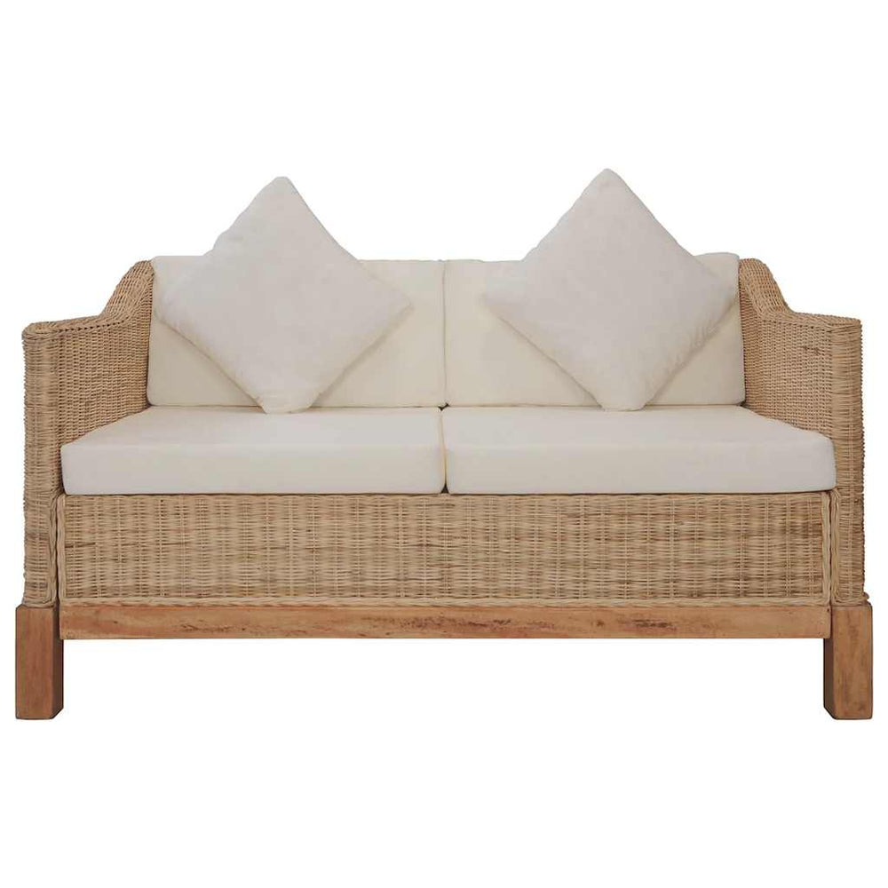 vidaXL 2-Seater Sofa with Cushions Natural Rattan