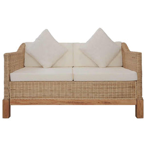 vidaXL 2-Seater Sofa with Cushions Natural Rattan