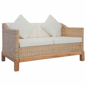 vidaXL 2-Seater Sofa with Cushions Natural Rattan