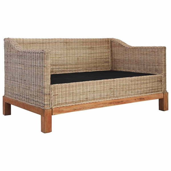 vidaXL 2-Seater Sofa with Cushions Natural Rattan
