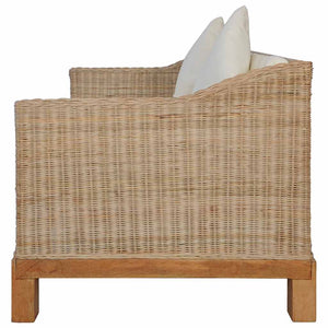 vidaXL 2-Seater Sofa with Cushions Natural Rattan