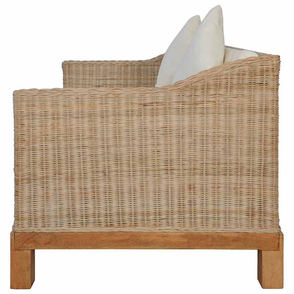 vidaXL 2-Seater Sofa with Cushions Natural Rattan