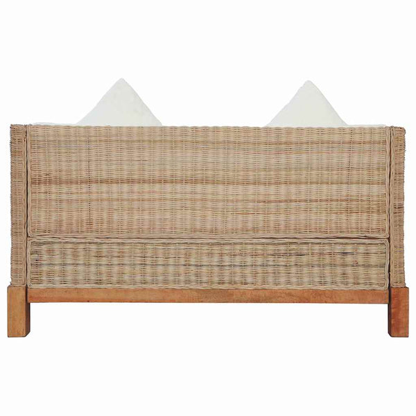 vidaXL 2-Seater Sofa with Cushions Natural Rattan