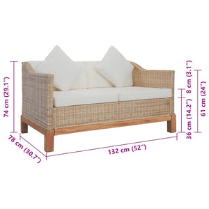 vidaXL 2-Seater Sofa with Cushions Natural Rattan