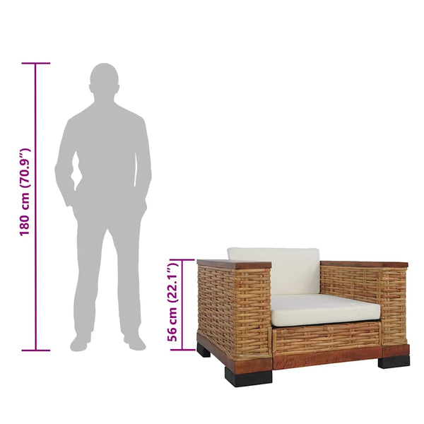 Sessel mit Kissen Braun Natur Rattan