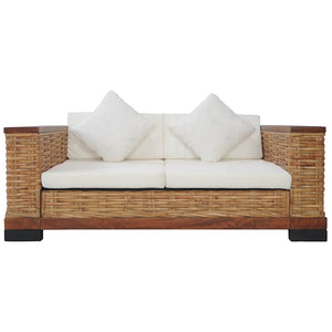 vidaXL 2-Seater Sofa with Cushions Brown Natural Rattan