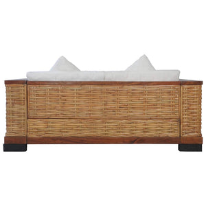 vidaXL 2-Seater Sofa with Cushions Brown Natural Rattan