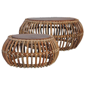 vidaXL Coffee Tables 2 pcs Natural Rattan