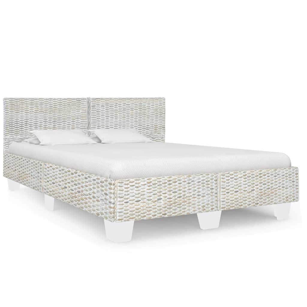 vidaXL Bed Frame Grey Natural Rattan 140 x 200 cm