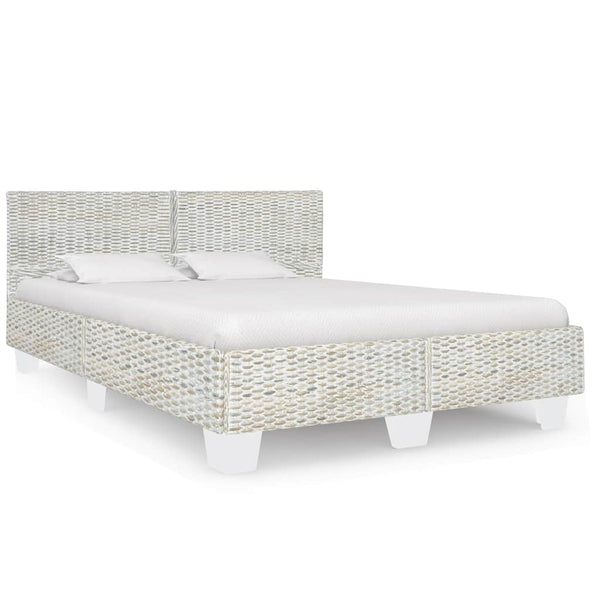 vidaXL Bed Frame Grey Natural Rattan 140 x 200 cm