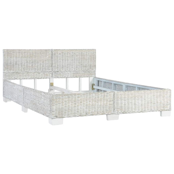 vidaXL Bed Frame Grey Natural Rattan 140 x 200 cm