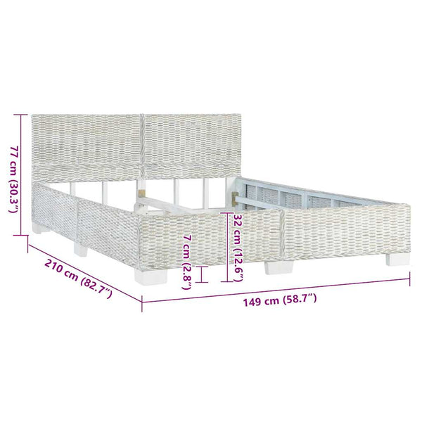 vidaXL Bed Frame Grey Natural Rattan 140 x 200 cm