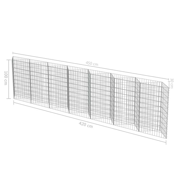 vidaXL Galvanized Steel Gabion Wall 450x30x100 cm
