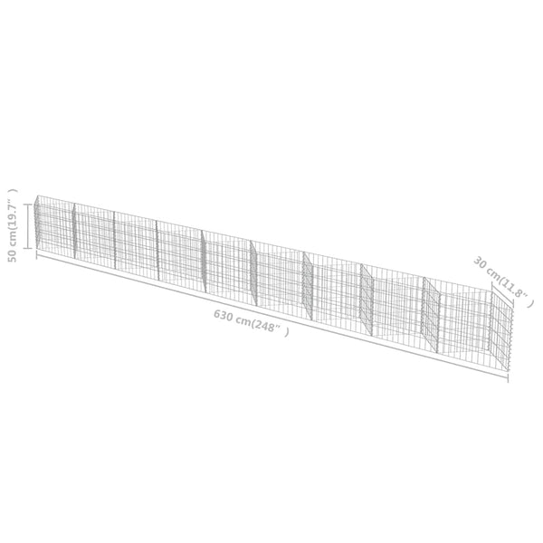 vidaXL Gabion Wall Galvanized Steel 630x30x50 cm