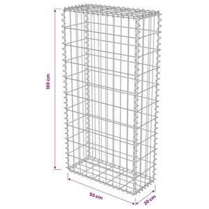 vidaXL Gabion Wall with Cover Galvanized Steel 50x20x100 cm