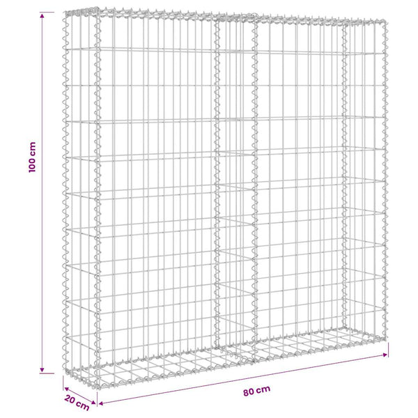 vidaXL Gabion Wall with Cover Galvanized Steel 80x20x100 cm