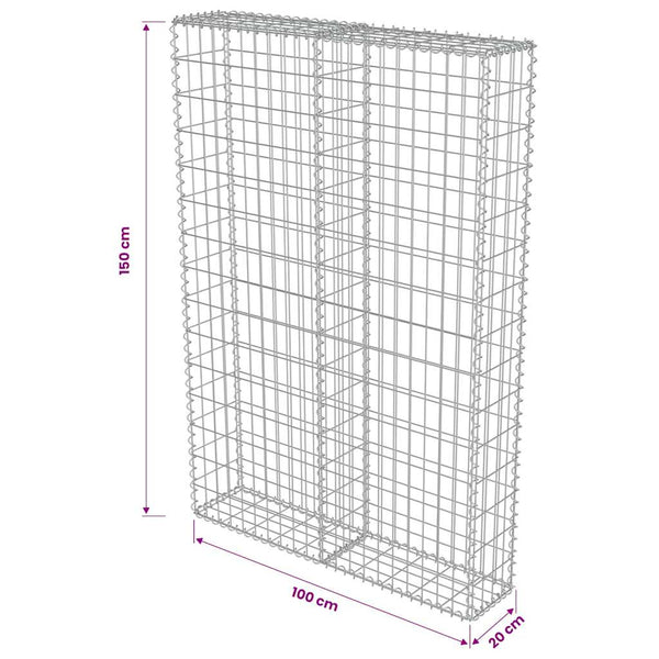 vidaXL Gabion Wall with Cover Galvanized Steel 100x20x150 cm