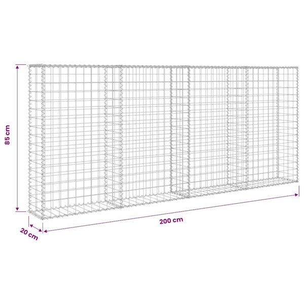 vidaXL Gabion Wall with Cover Galvanized Steel 200x20x85 cm