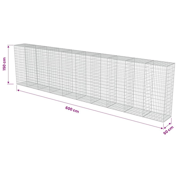vidaXL Gabion Wall with Cover Galvanized Steel 600x50x150 cm